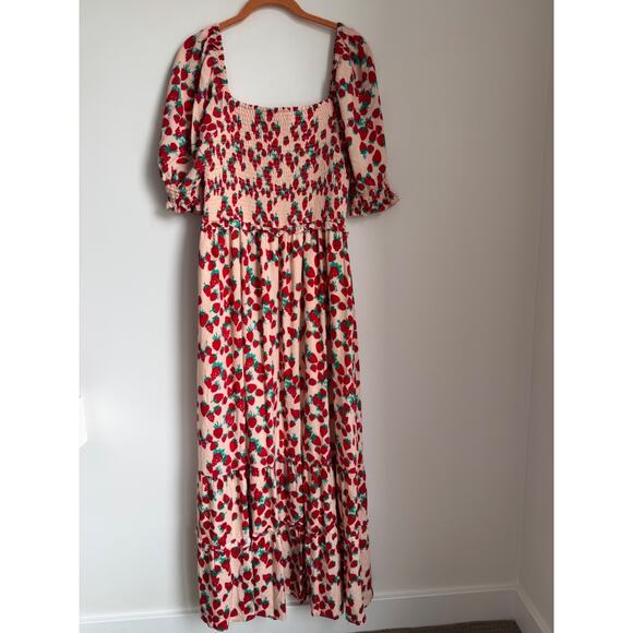 Betsy Johnson Dress Strawberry Fields Tiered Summer Maxi Puff Sleeve - Picture 2 of 10